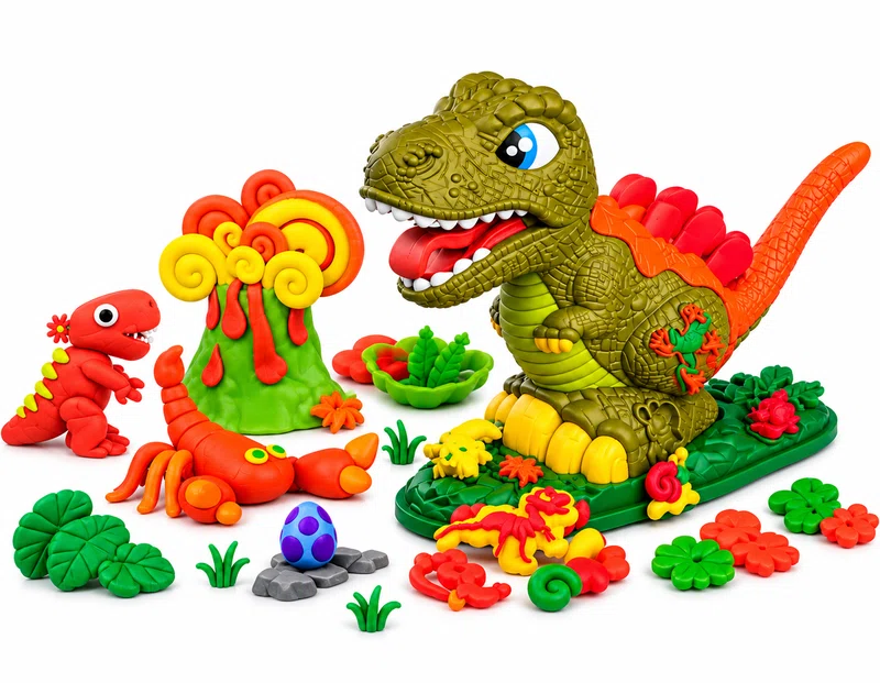 Dino kreativni set sa plastelinom – Dinosaur, vulkan i 10 boja