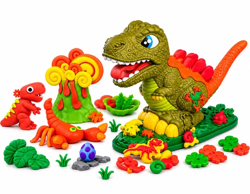 Dino kreativni set sa plastelinom – Dinosaur, vulkan i 10 boja